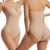 Women's Strapless Built-in Bra X Cross Tummy Control Bodysuit