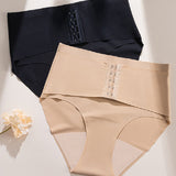 Women's Mid Waist Seamless Tummy Control Shapewear Briefs Underwear With Hooks Belt