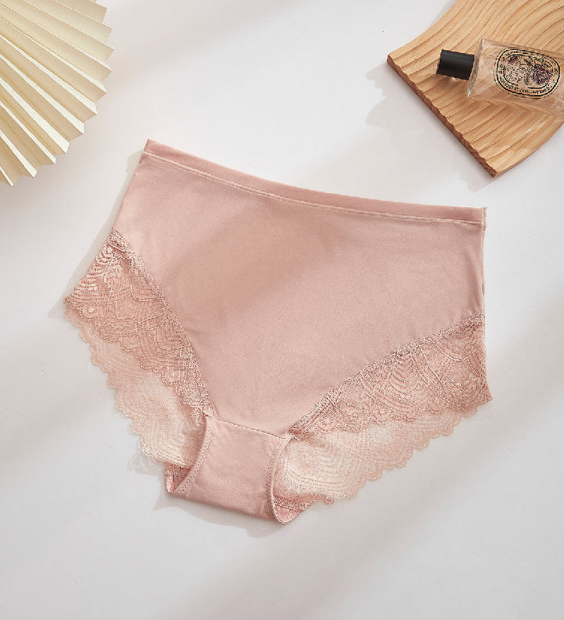Women's Sexy Semi Sheer Mid-Waist Lace Stitching Breathable Briefs