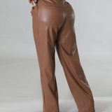 PU Leather Loose Wide-leg Pocket Casual Leather Pants