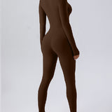 Zip Up Long Sleeve Fleece Skinny Jumpsuit Winter Thermal One-piece Fitness Bodysuit