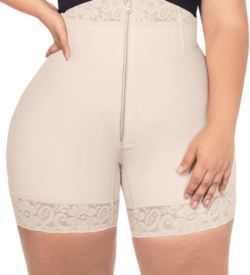 Sorelyne® High Waist Butt Lift Shaper Zipper Short With Lace Trim