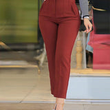 Women's Tailored Pleat High Waist Side Pocket 9-point Pants
