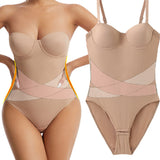 Women's Strapless Built-in Bra X Cross Tummy Control Bodysuit