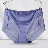 Women's Sexy Seamless Hollow Stripe Mesh Underwear Mid Waist Thong Shaping Briefs