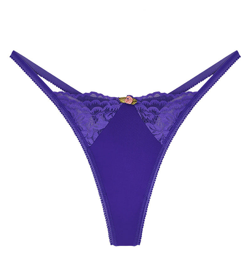 Sexy Lace Hollow Out Elastic Thong Low Rise Flower Decor Bikini Panties