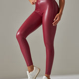 PU leather Pants High Waist Tight Sports Yoga Pants Slim