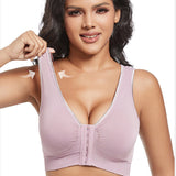 Women's Plus Size Front Buckle Solid Hollow Breathable Wireless Sports Bra