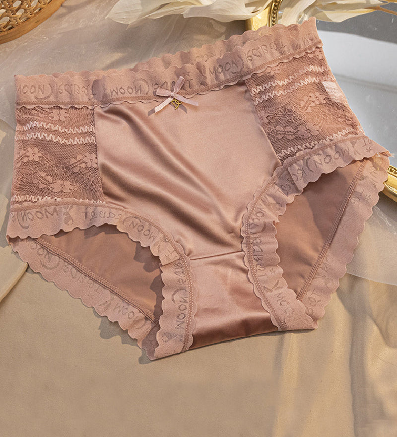 Women's Satin Seamless Ice Silk Mid-waist Briefs Cotton Crotch Butt-Lift Panties