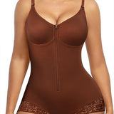 Lace-trimmed Tummy Control Zipper Shapewear Bodysuit