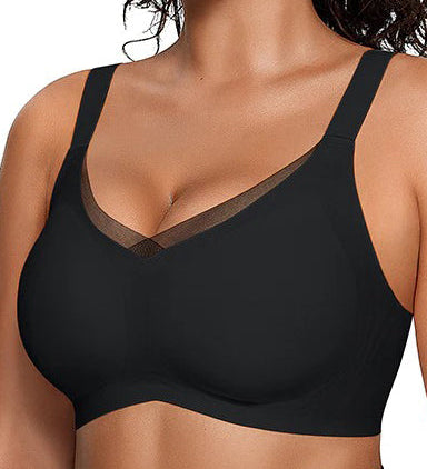 Mesh Patchwork V Neck Comfort Seamless Push up Shaping Bra