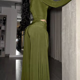 Two-Piece Set Turtleneck Side Cutout Rhinestone Wide Leg Pants