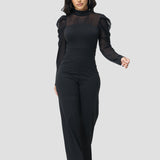 Women's Sheer Mesh Stand Collar Slimming Wide Leg Jumpsuit