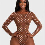 Polka Dot Scoop Neck Long Sleeve Bodysuit Detachable Corset Two Piece Set