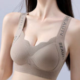 Thin Seamless Wireless Push-Up Fixed Cup Lettering Straps Bra