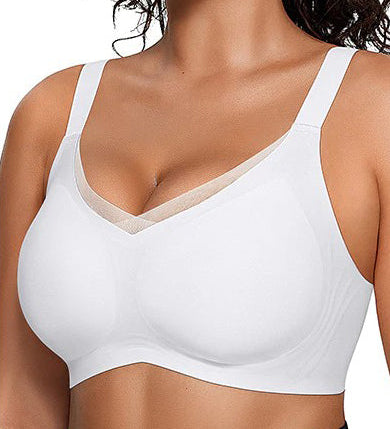 Mesh Patchwork V Neck Comfort Seamless Push up Shaping Bra