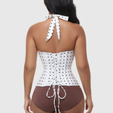 Polka Dot Halter Corset Top with Tied-up Back