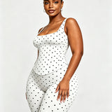 Polka Dot Square Neck Capri Jumpsuit with Hourglass Detachable Corset Two-Piece Set