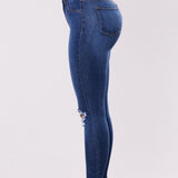 High Waisted Skinny Stretchy Soft Slim Fit Retro Distressed Jeans