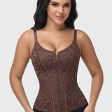V Neck Full Lace Adjustable Strap Zipper Waist Trainer Girdle Vest