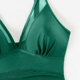 Deep V Mesh Drawstring Slim Sexy Backless Shapewear Swimsuit