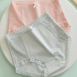 High Waisted Comfortable Cotton Breathable Panties With Lace Trim