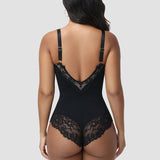 Sorelyne® Front and Back Deep V Lace Trim Shapewear Bodysuit
