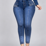 High Waist Rhinestone Pocket Butt Lifting Seam Detail Skinny Jeans