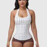 Polka Dot Halter Corset Top with Tied-up Back