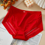 Women's Sexy Seamless Hollow Stripe Mesh Underwear Mid Waist Thong Shaping Briefs