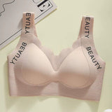 Thin Seamless Wireless Push-Up Fixed Cup Lettering Straps Bra