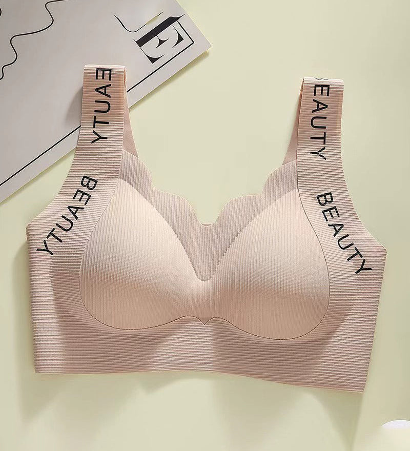 Thin Seamless Wireless Push-Up Fixed Cup Lettering Straps Bra