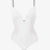 Sexy Plunge Neck Backless Mesh Panel Shapewear Thong Bodysuit