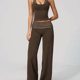 Two Piece Workout Set Halter Cami Crop Top with Wide Leg Pants