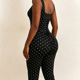 Polka Dot Square Neck Capri Jumpsuit with Hourglass Detachable Corset Two-Piece Set