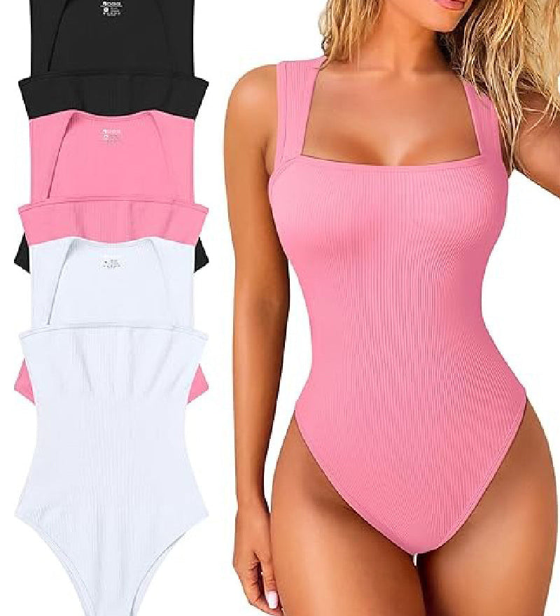 Sorelyne® Square Neck Sleeveless Knit Ribbed Seamless Tummy Control Tank Tops Bodysuit