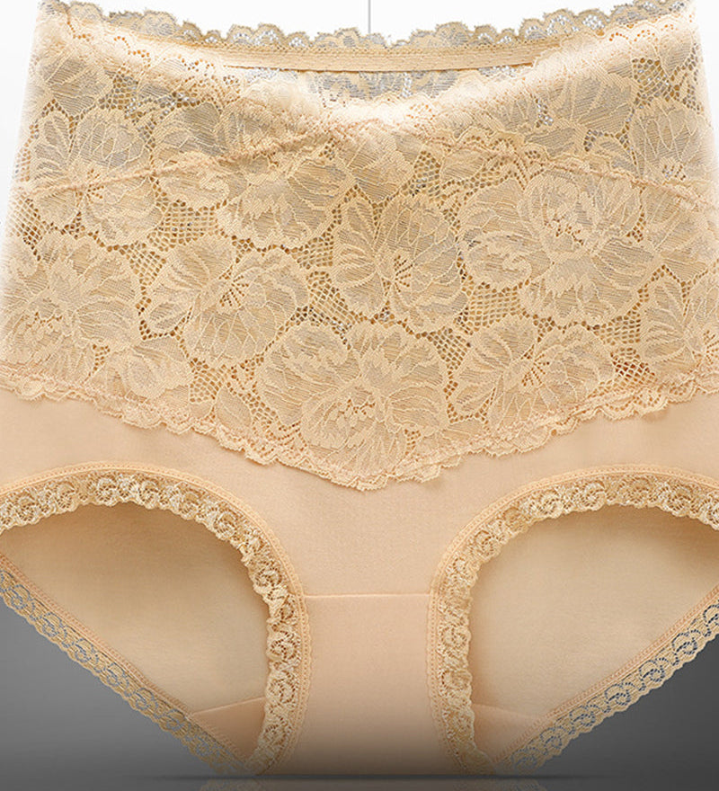 Women's V-shaped High Waist Floral Lace Briefs Sexy Tummy Control Soft Panties