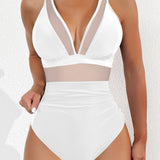 Sexy Deep V Mesh Backless One Piece Shapewear Swimsuit