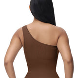 Sorelyne® Sexy Ribbed One Shoulder Sleeveless Tank Top Tight Stretch Bodysuit