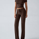 Essential Two-Piece Active Set ropped Short Sleeve Top Drawstring Flare Pants