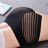 Women's Sexy Seamless Hollow Stripe Mesh Underwear Mid Waist Thong Shaping Briefs