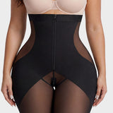 High Waist Zipper Tummy Control Butt Lifting Mid Thigh Mesh Shapewear Shorts