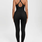 High Compression Zip Front Deep V Adjustable Strap Shapewear Jumpsuit