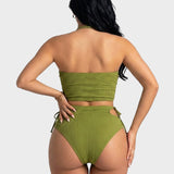 Crisscross Halter Cutout High Waist Side Tie Two Piece Bikini