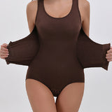 2 in 1 Seamless Double Tummy Control Corset Bodysuit Scoop Neck Tank Top Shapewear