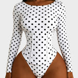 Polka Dot Scoop Neck Long Sleeve Bodysuit Detachable Corset Two Piece Set