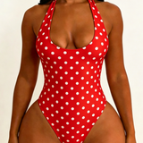 Polka Dot Halter Corset One-Piece Swimsuit