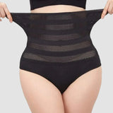 Women's High Waisted Chevron Print Shapewear Panty Tummy Control Mesh Briefs