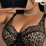 Leopard Print Lace Adjustable Strap Plus Size Support Shapewear Bra