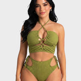 Crisscross Halter Cutout High Waist Side Tie Two Piece Bikini